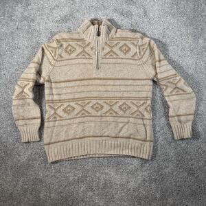 St Johns Bay Sweater Mens L Quarter Zip Mock Neck Fair Isle Textured Cabincore
